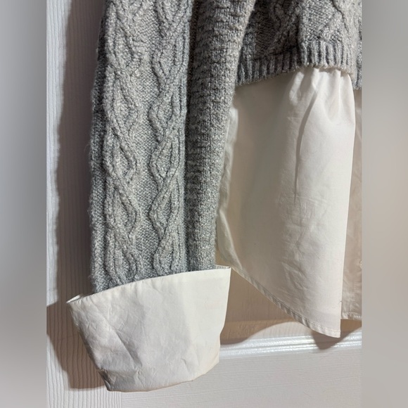 Anthropologie Maeve Cable Knit Layered Buttoned Soft Grey Sweater Size Medium - Picture 7 of 14